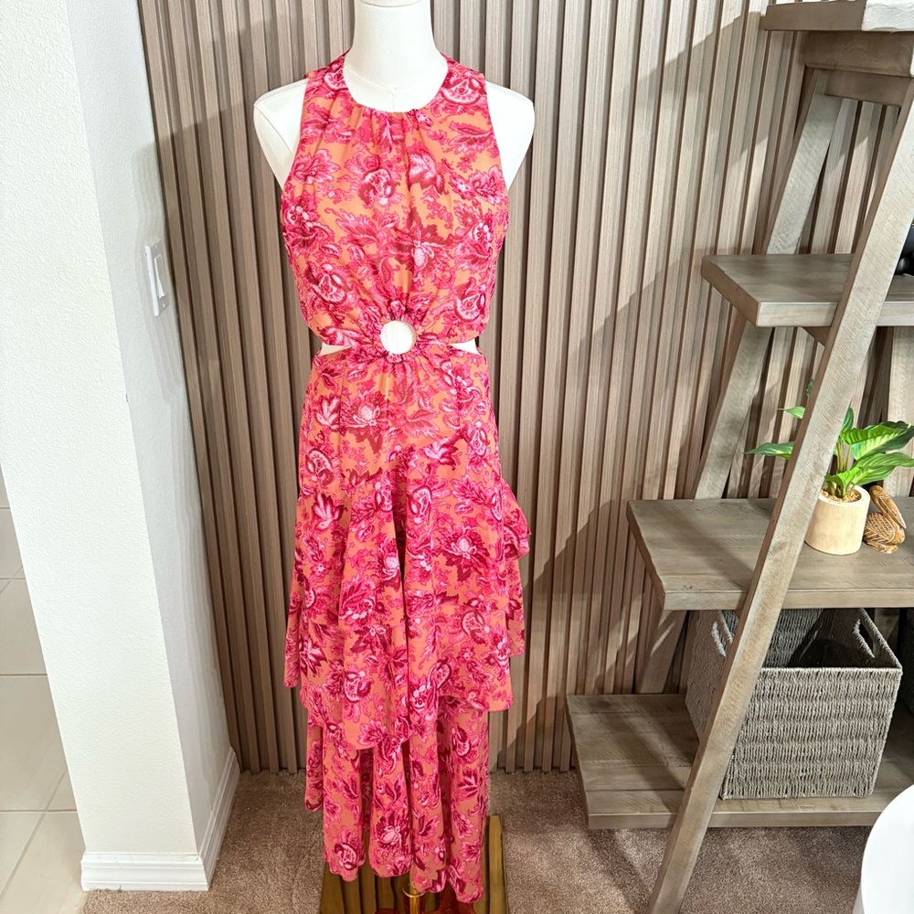 SHEIN Pink Floral Cutout Maxi Dress